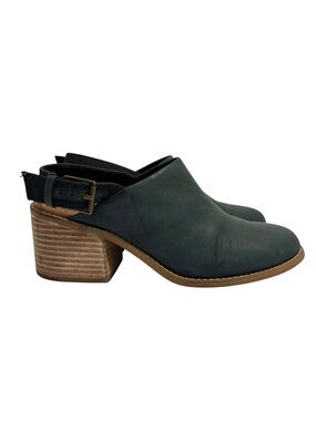 TOMS Majorca Black Leather Minimalist Slingback Mule Heels Women’s Size 7